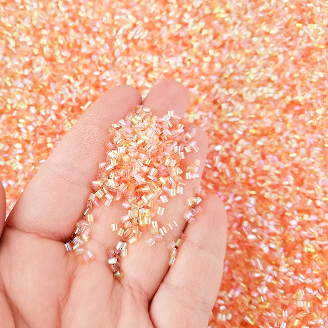 113252-3 Pärlor Iridescent Bingsu Beads - Rosa Guld